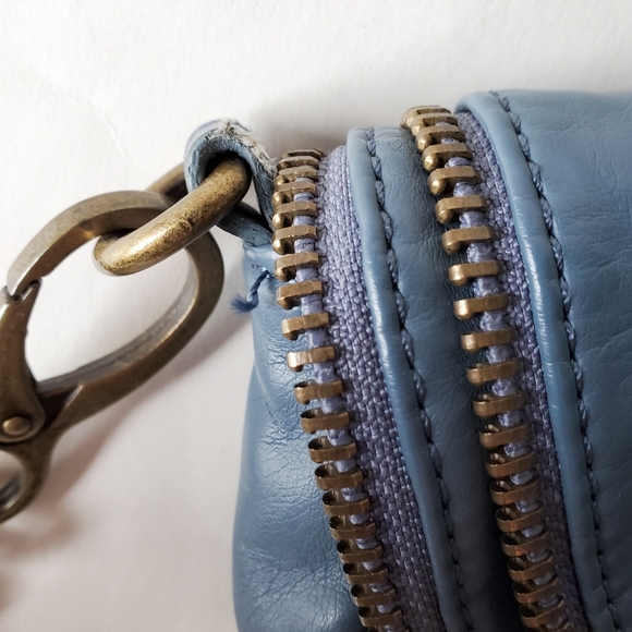 Matt & Nat Smoky Blue Crossbody Clutch Purse w Brass Studs & Zipper Detail - Picture 6 of 7